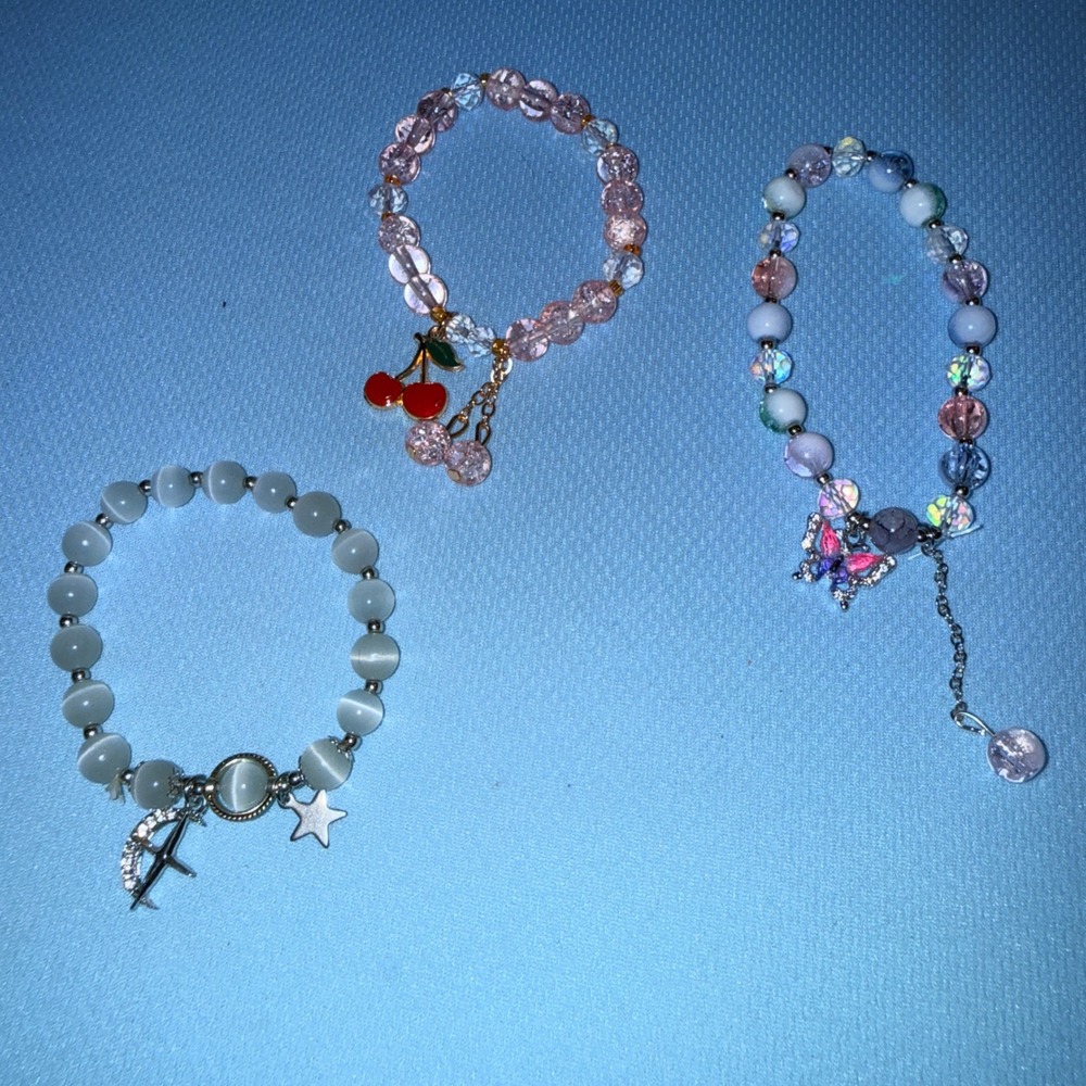 Beaded Bracelet Set NEW Celestial Cherry Butterfly 3pc